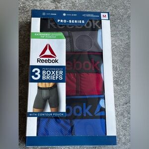 Reebok Mens 3 Pack M Performance Extended Length Boxer Briefs - 7.5 Inseam